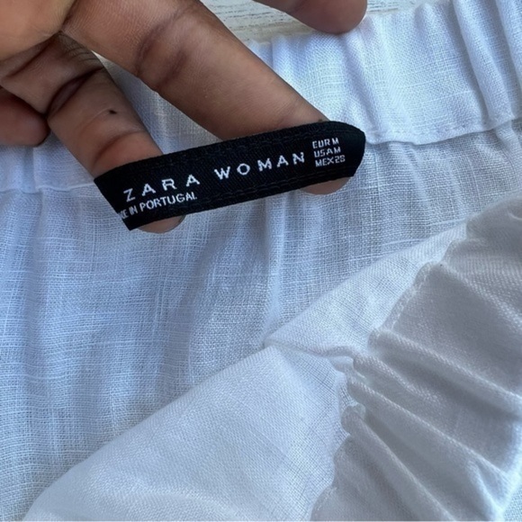 Zara Linen‎ Top Size Medium Womens Off Shoulder Blouse Bohemian Fringe Hem - Picture 6 of 11